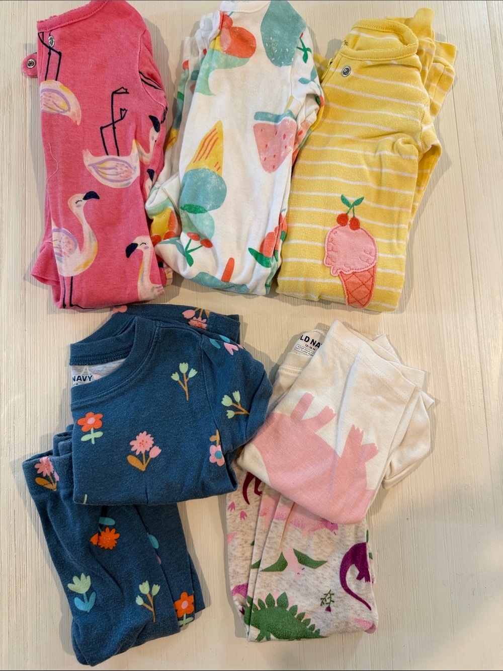 Kids Pajama Set lot of 7 pieces- Mixed Colors (Pink, White, Yellow, Navy)